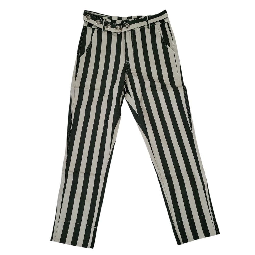 NWT‎ Black Striped High Rise Belted Ankle Pants Size M